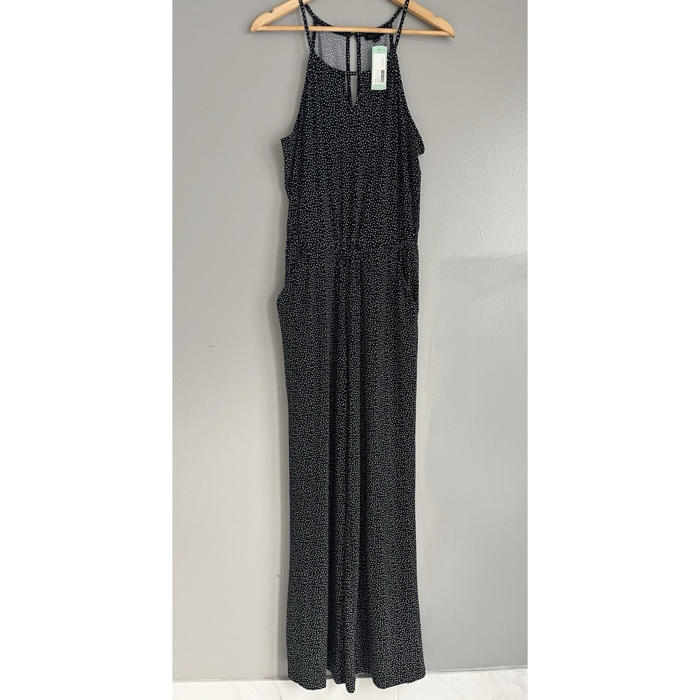 Goldray Stitch Lowrey Knit Jumpsuit Polka Dot Keyhole Halter Pockets M NWT